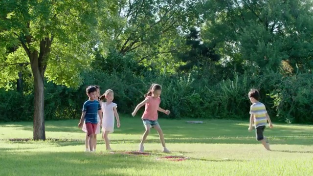 快乐儿童在草坪上玩耍视频素材
