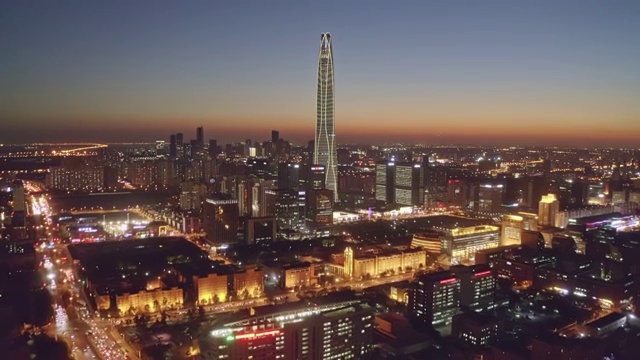 天津濱海新區夜景航拍視頻素材