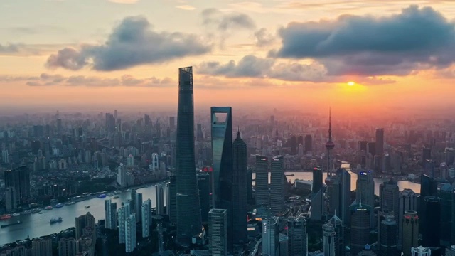 航拍延時上海黃昏視頻素材