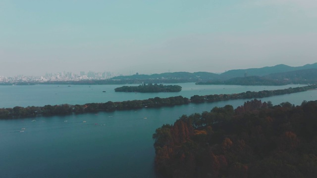 杭州西湖 杨公堤 秋日 航拍视频下载