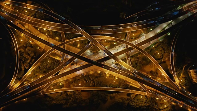航拍視角下的上海夜景申江路立交橋俯拍4K高清視頻視頻素材