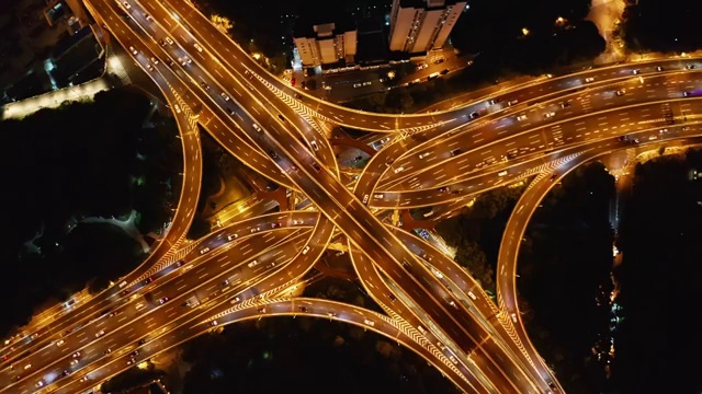 航拍視角下的上海夜景延安高架橋俯拍4K高清視頻視頻素材
