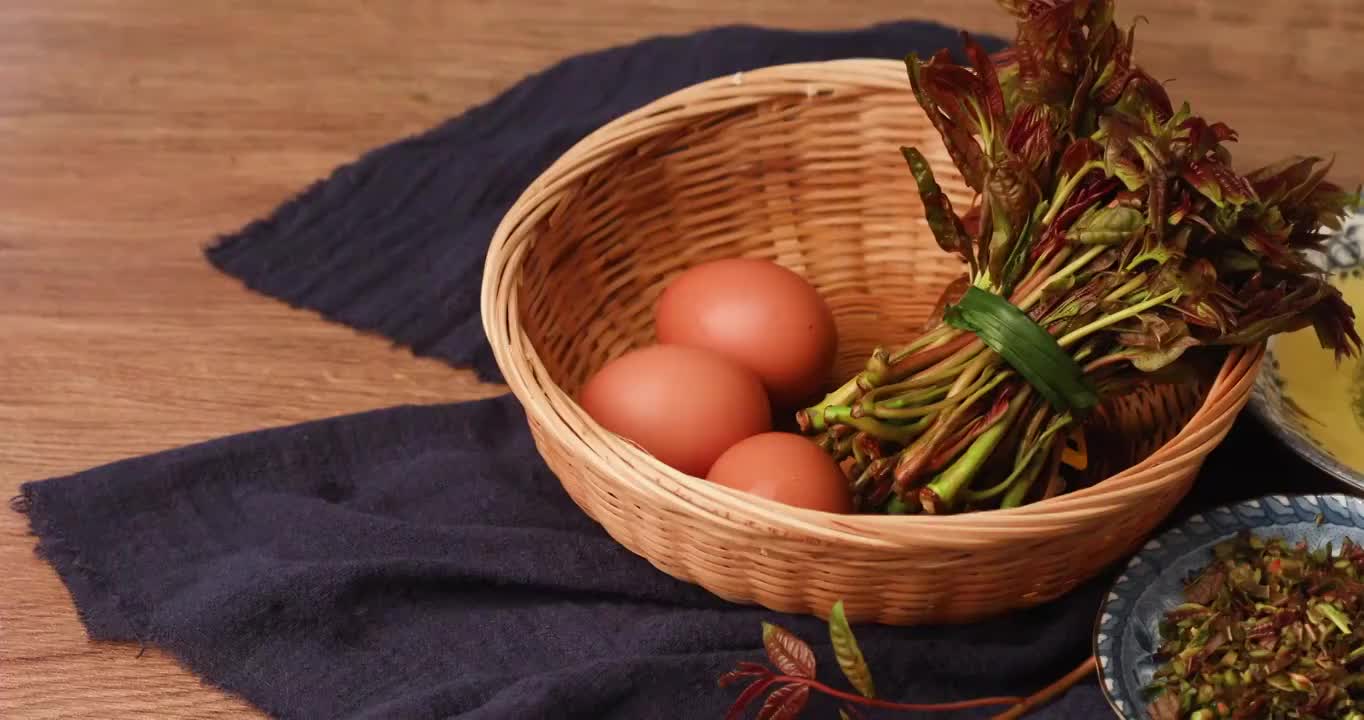 香椿鸡蛋食材特写视频下载