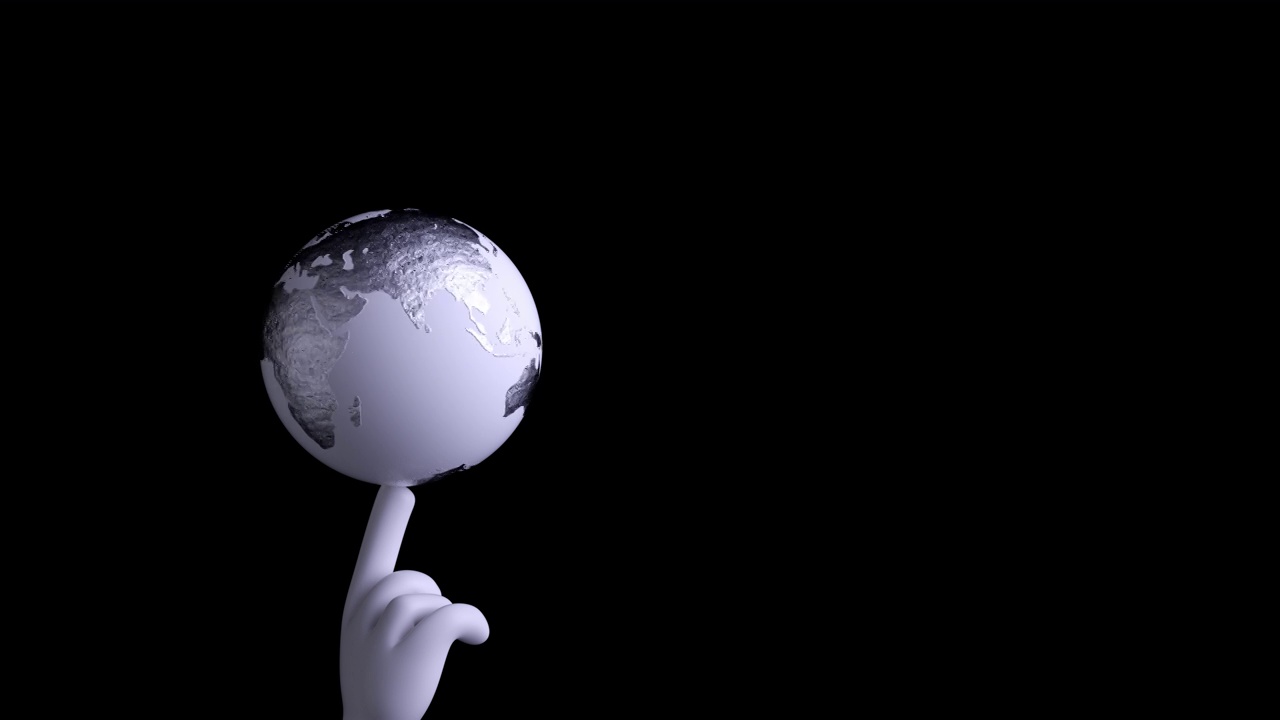 3D渲染黑底背景前指尖上旋转的地球动画视频购买
