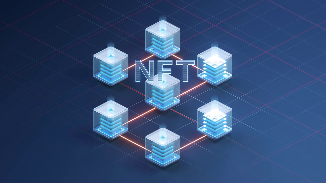 NFT数字版权加密技术概念 3D渲染视频购买