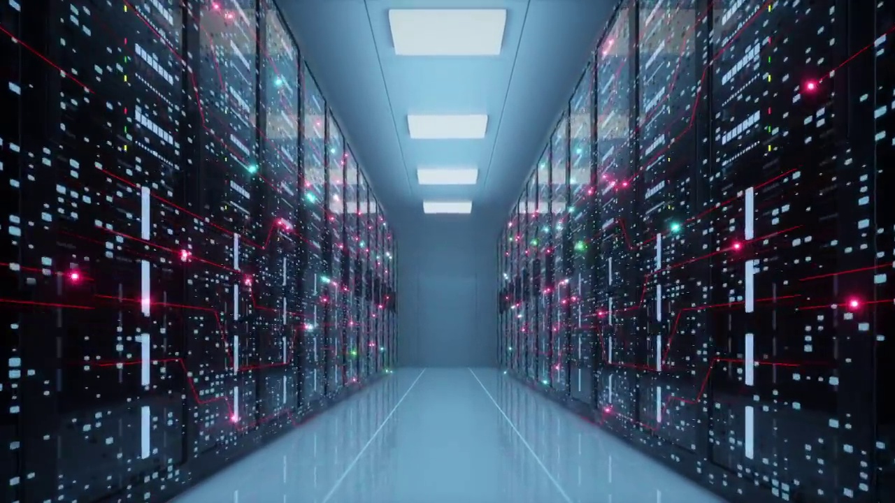 抽象大型计算机服务器中心机房 3D渲染视频购买