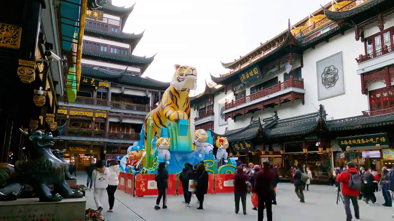 中国传统佳节上海城隍庙生肖虎灯会视频下载