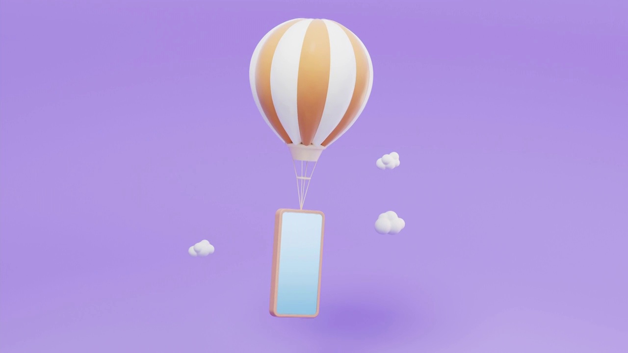 循环运动的热气球与手机3D渲染视频素材