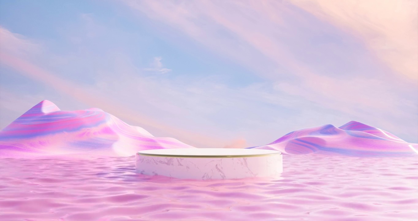 3D梦幻粉色水面展示台动画视频下载