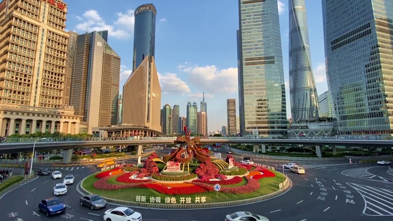 上海陸家嘴交通環島城市風光視頻素材