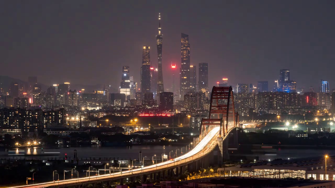 廣州新光大橋與廣州地標夜景延時視頻素材