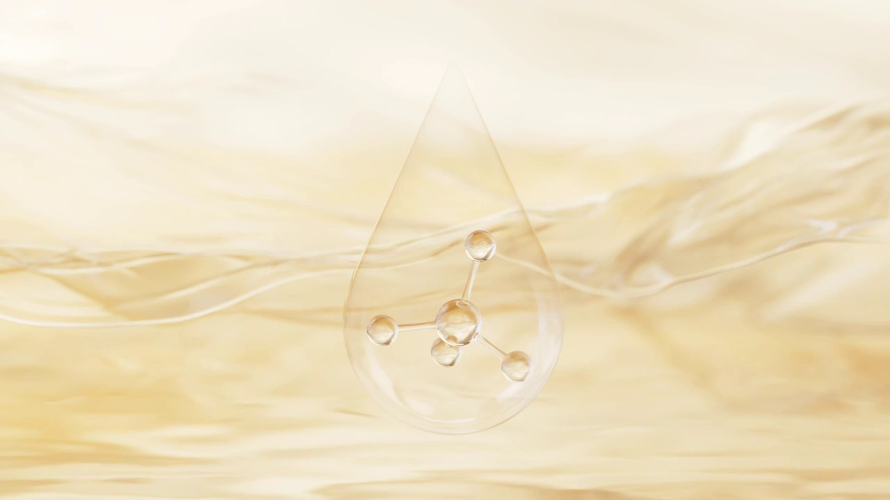 水面上金色的分子3D渲染视频素材