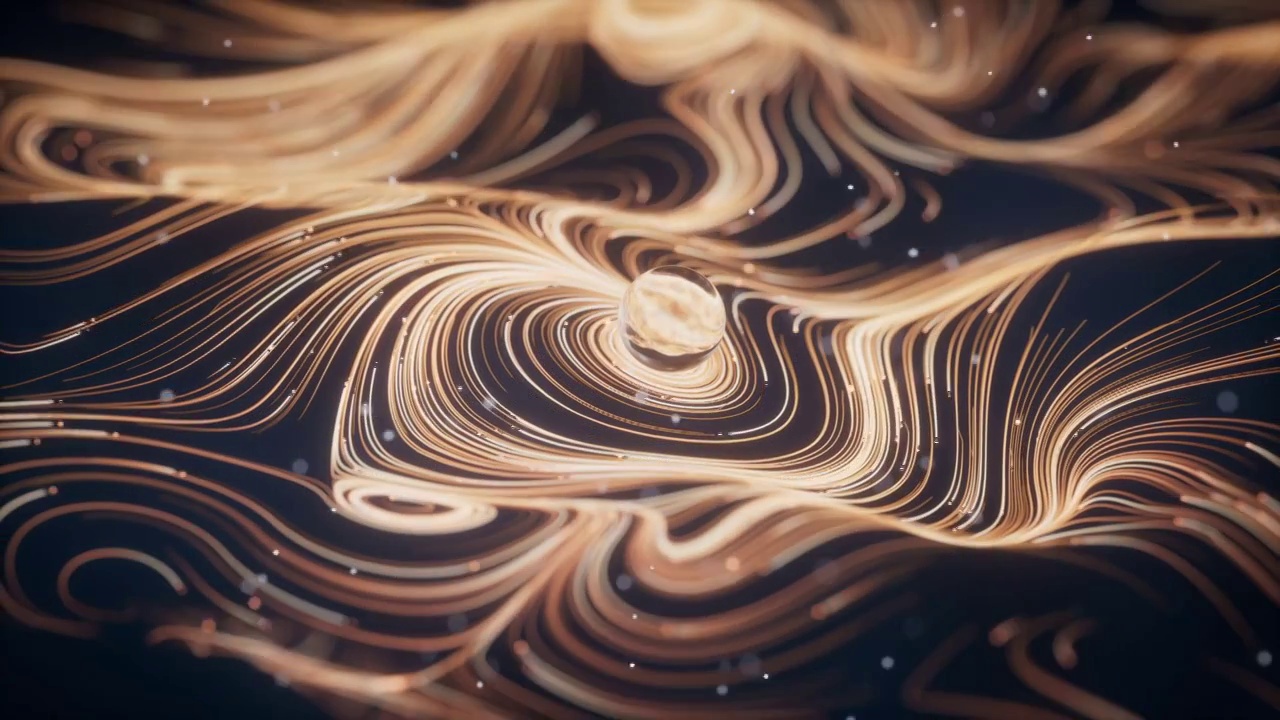 流動的金色粒子曲線3D渲染視頻素材