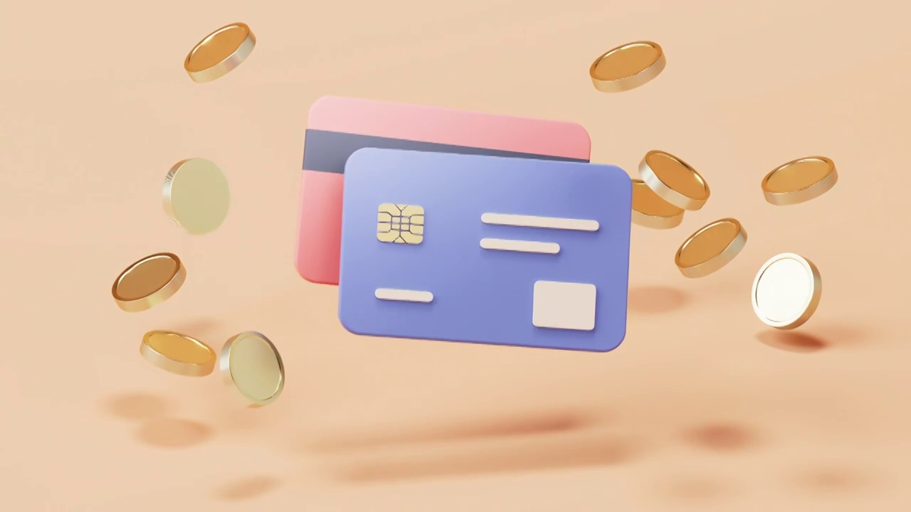 银行卡卡通风格循环动画3D渲染视频素材