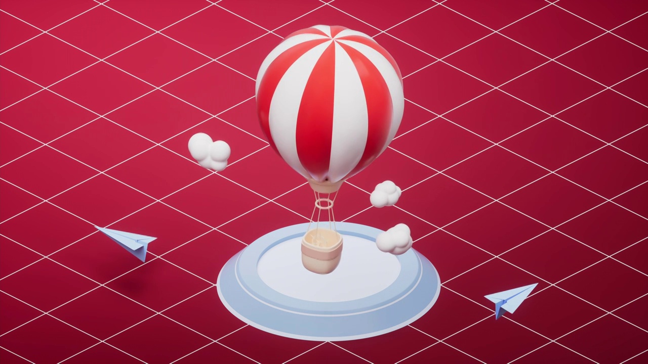 卡通风格热气球循环动画3D渲染视频素材