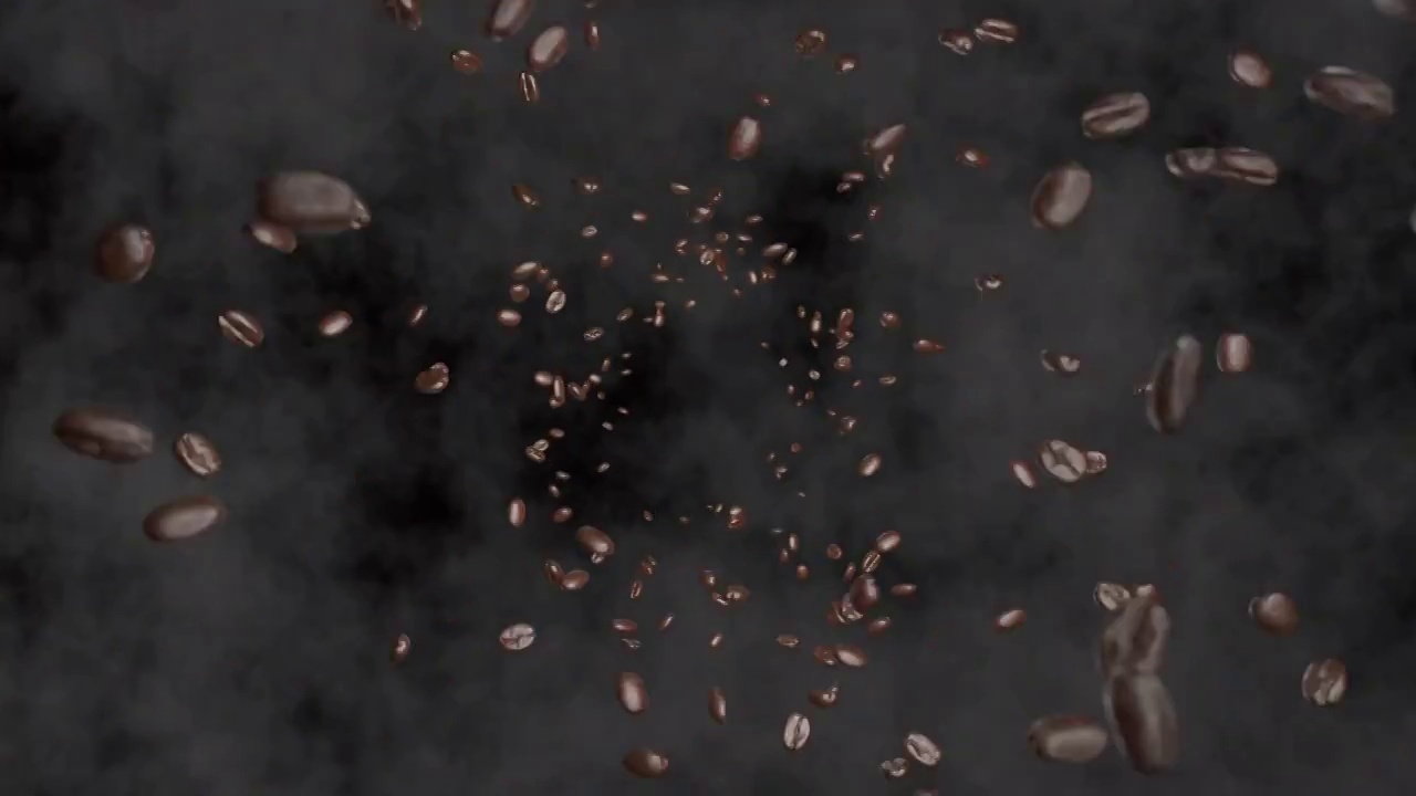 咖啡豆自由掉落运动CG动画动效特效暗调黑背景模拟8K视频下载