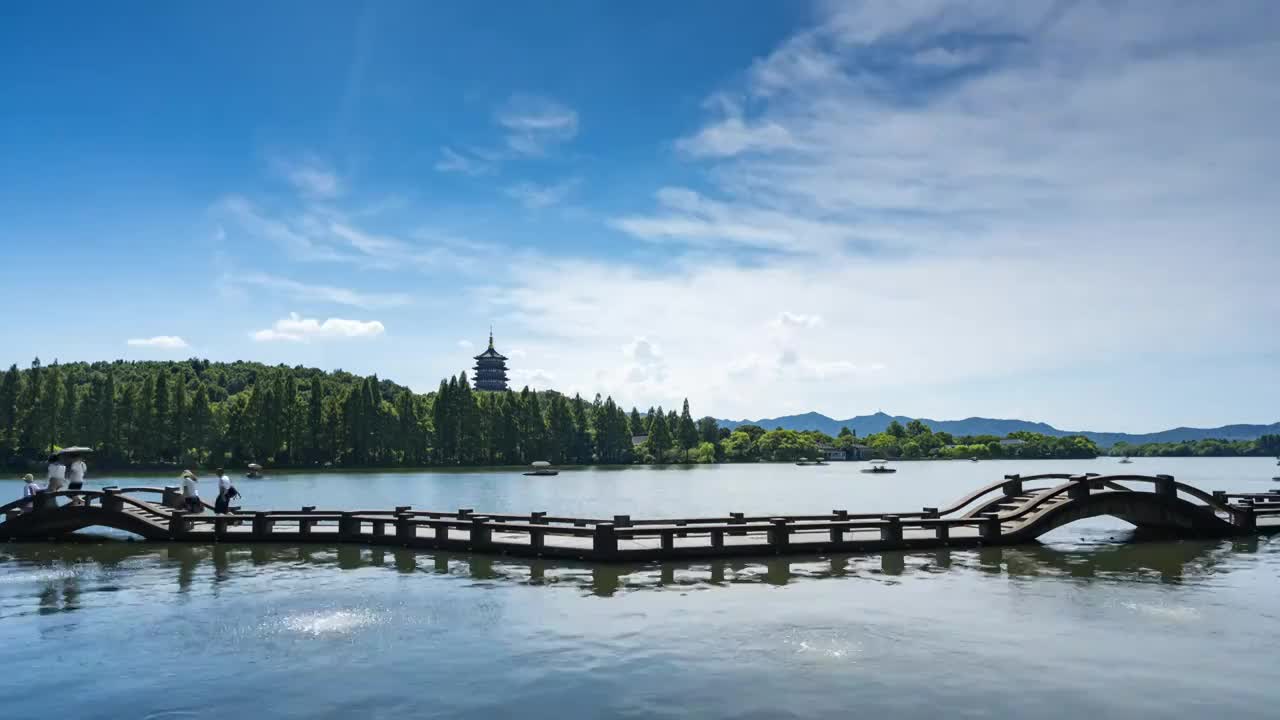杭州西湖长桥公园雷峰塔延时视频下载