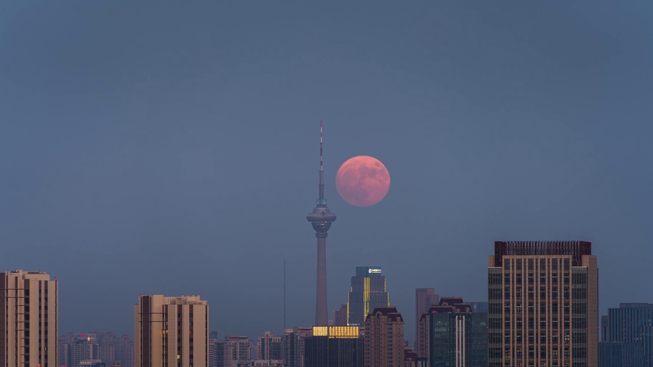 天津天塔藍調滿月月升延時視頻素材