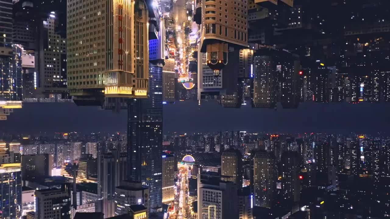 賽博朋克風格天空之城鏡像城市反轉空間視頻素材