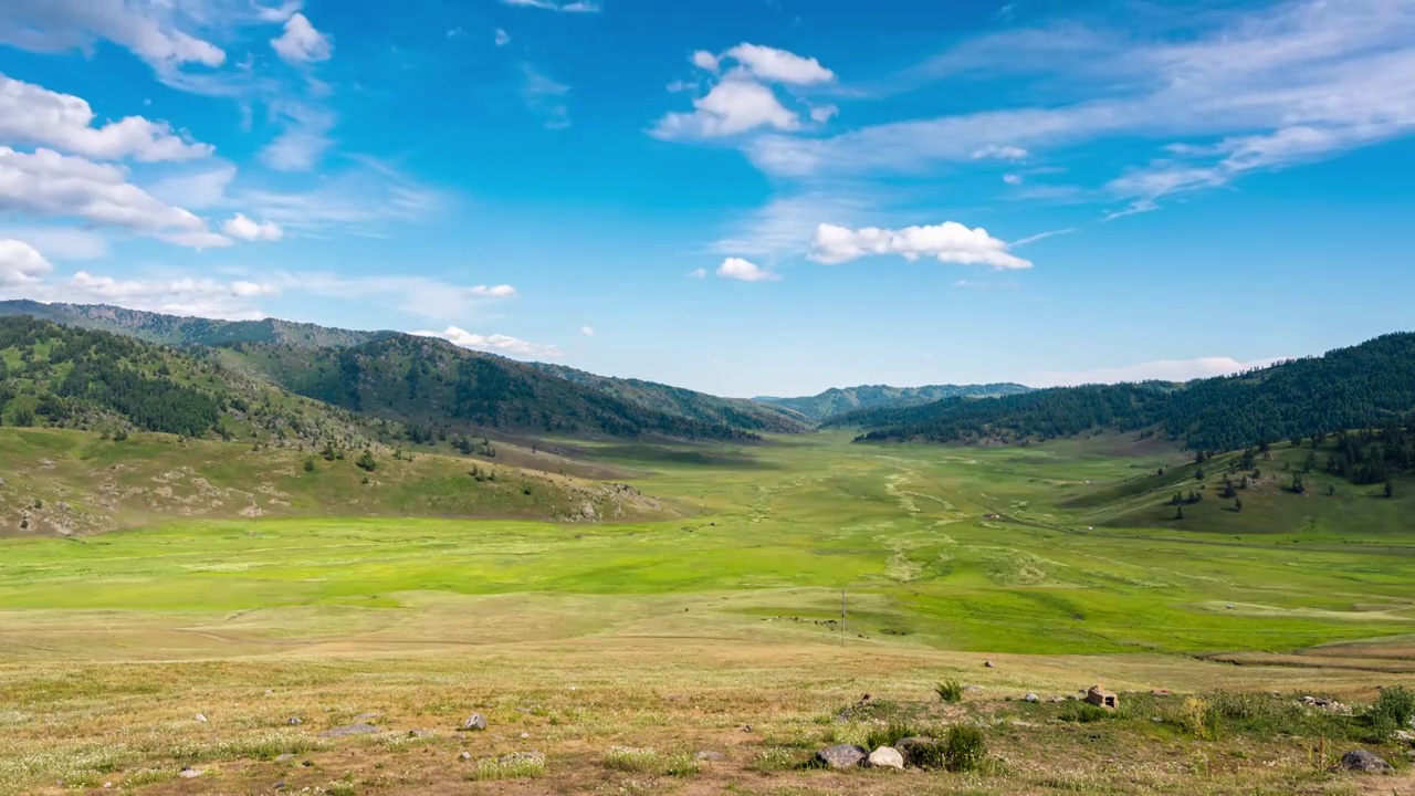 新疆阿勒泰草原藍天白云延時視頻素材