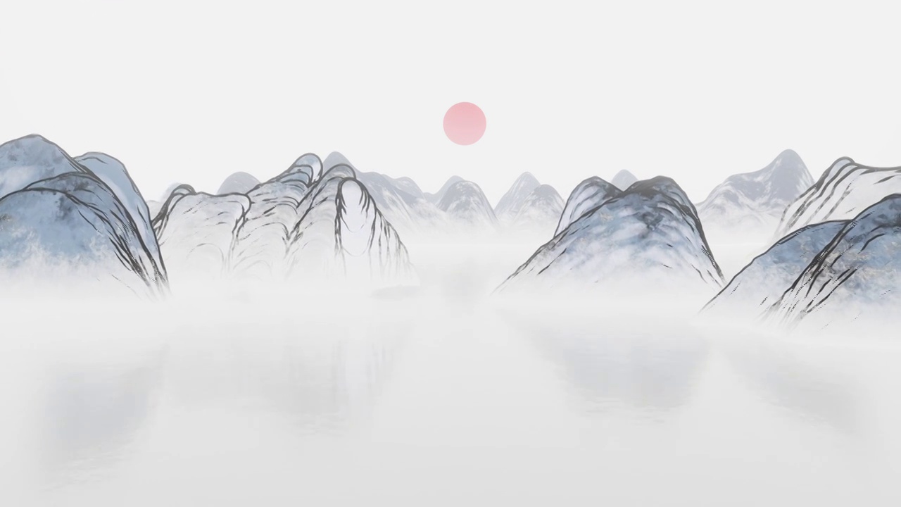 中國風水墨風格山水動畫視頻素材