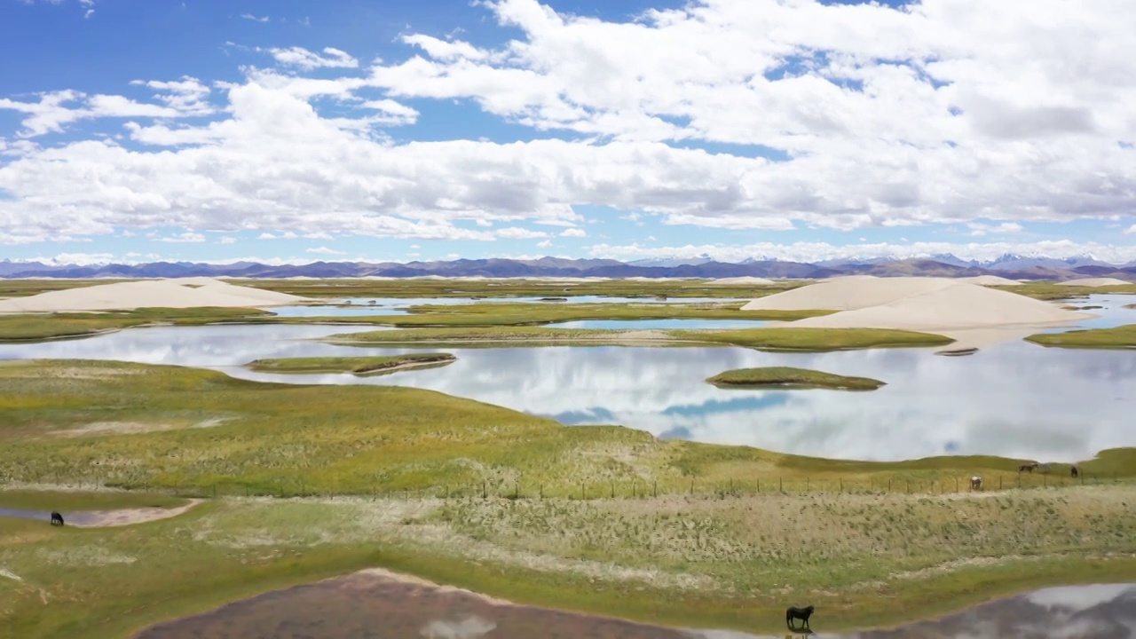 航拍西藏219国道旁的草原湿地视频素材