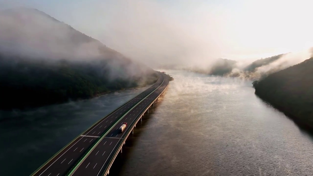 松花江上的最美高速公路大橋視頻素材