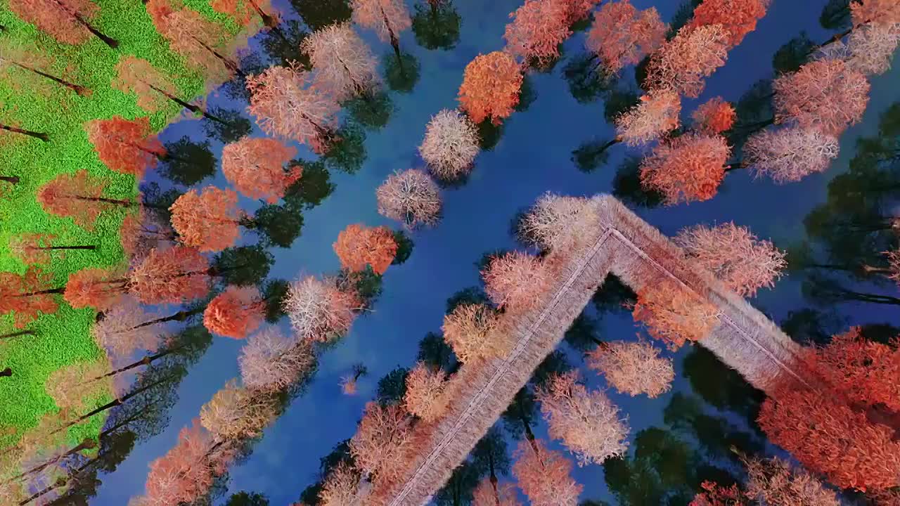 秋季航拍上海青浦青西郊野公园水上森林视频下载