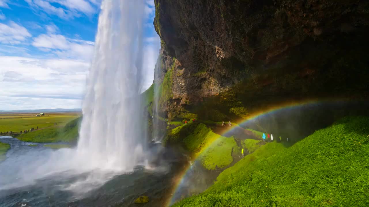 冰岛壮丽瀑布和彩虹视频素材