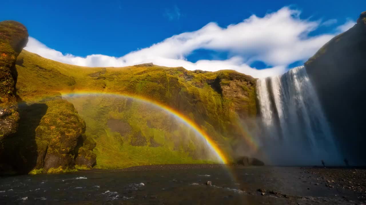 冰岛壮丽瀑布和彩虹视频素材