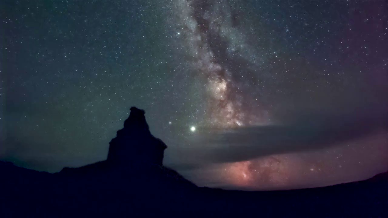 星空延时：内蒙古额济纳绿城遗址与银河视频素材