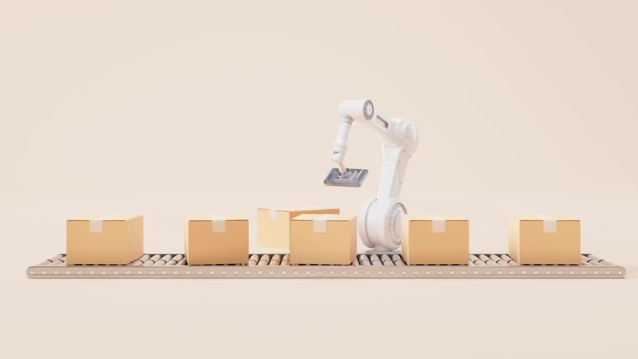 机械臂与物资货物3D渲染视频素材