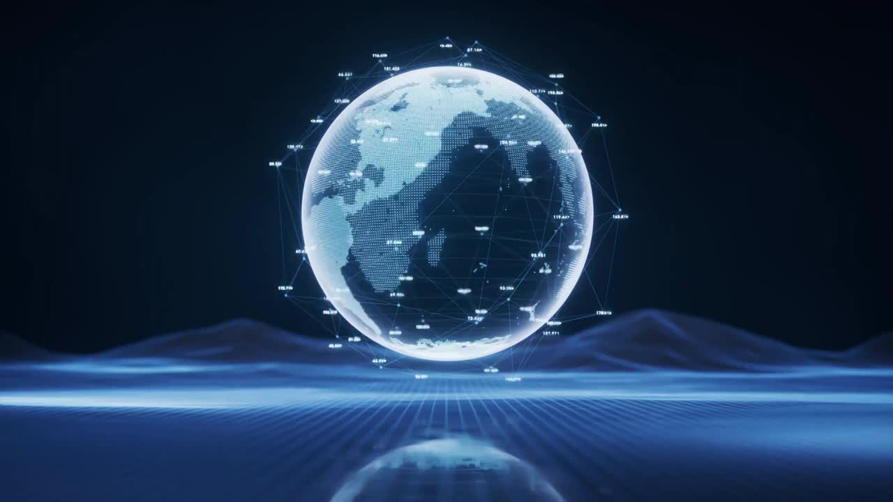 数字星球与蓝色科技概念背景3D渲染视频素材