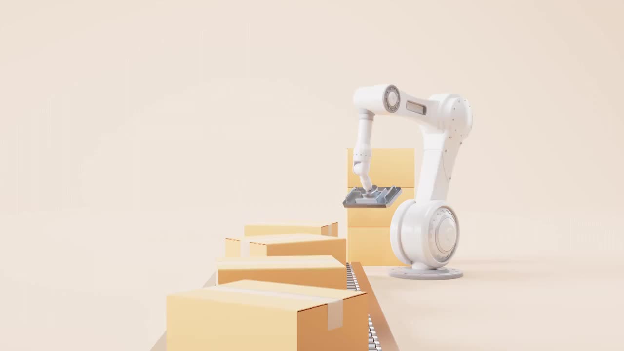 机械臂与物资货物3D渲染视频素材