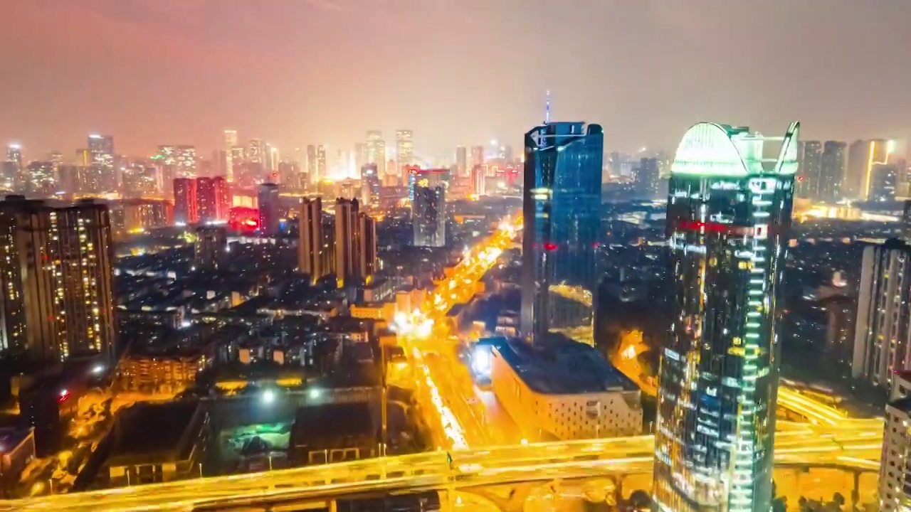中国成都成华区339电视塔航拍夜景延时视频素材