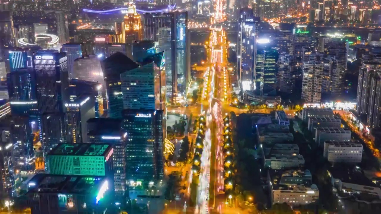 中国成都高新区建筑群天府大道航拍延时视频素材
