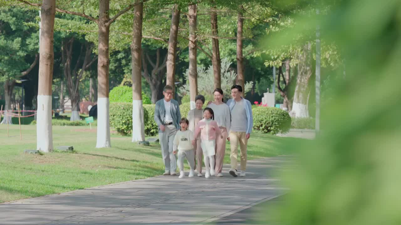 公园散步的一家人视频下载