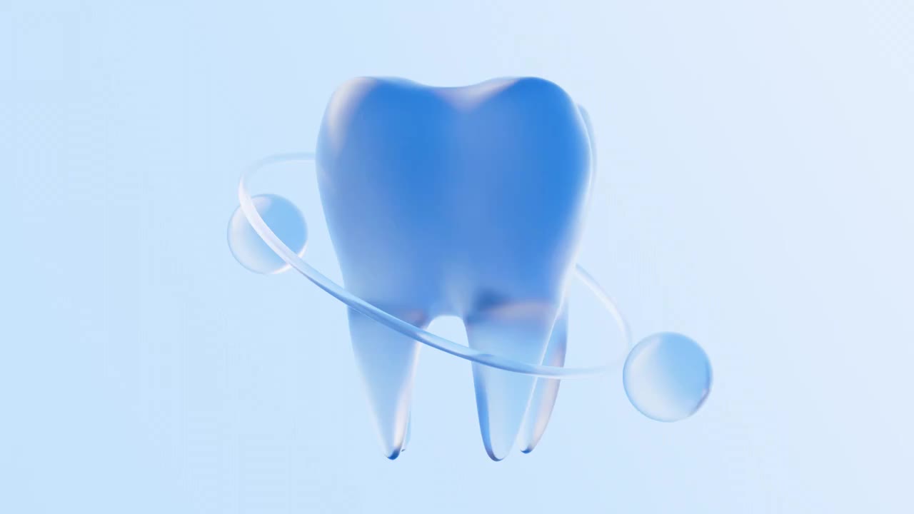 蓝色玻璃材质牙齿3D渲染视频素材