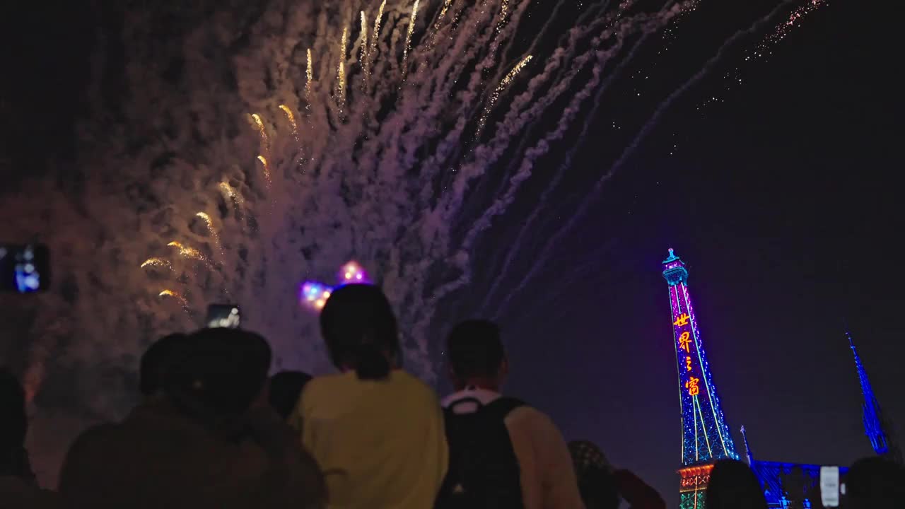 深圳世界之窗烟花秀看烟花的人视频素材