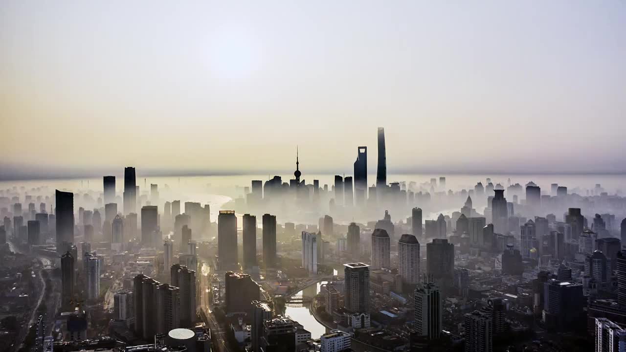 航拍上海城市建筑风光视频购买