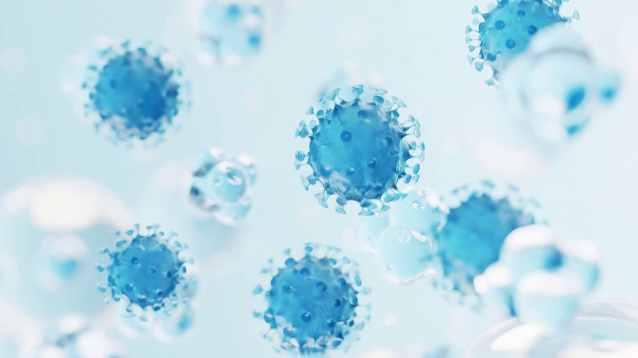 透明的蓝色病毒3D渲染视频素材