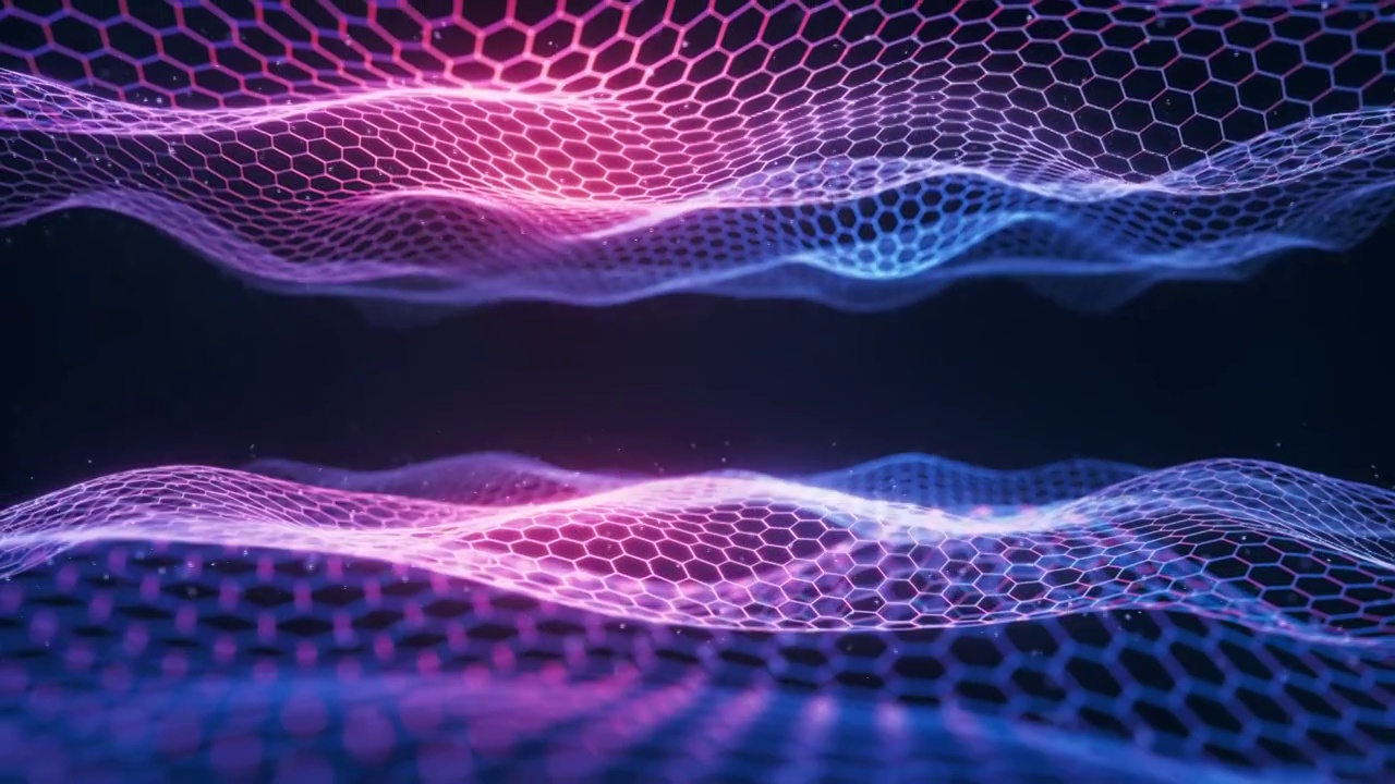 紫色六边形科技网格网络空间背景3D渲染视频素材