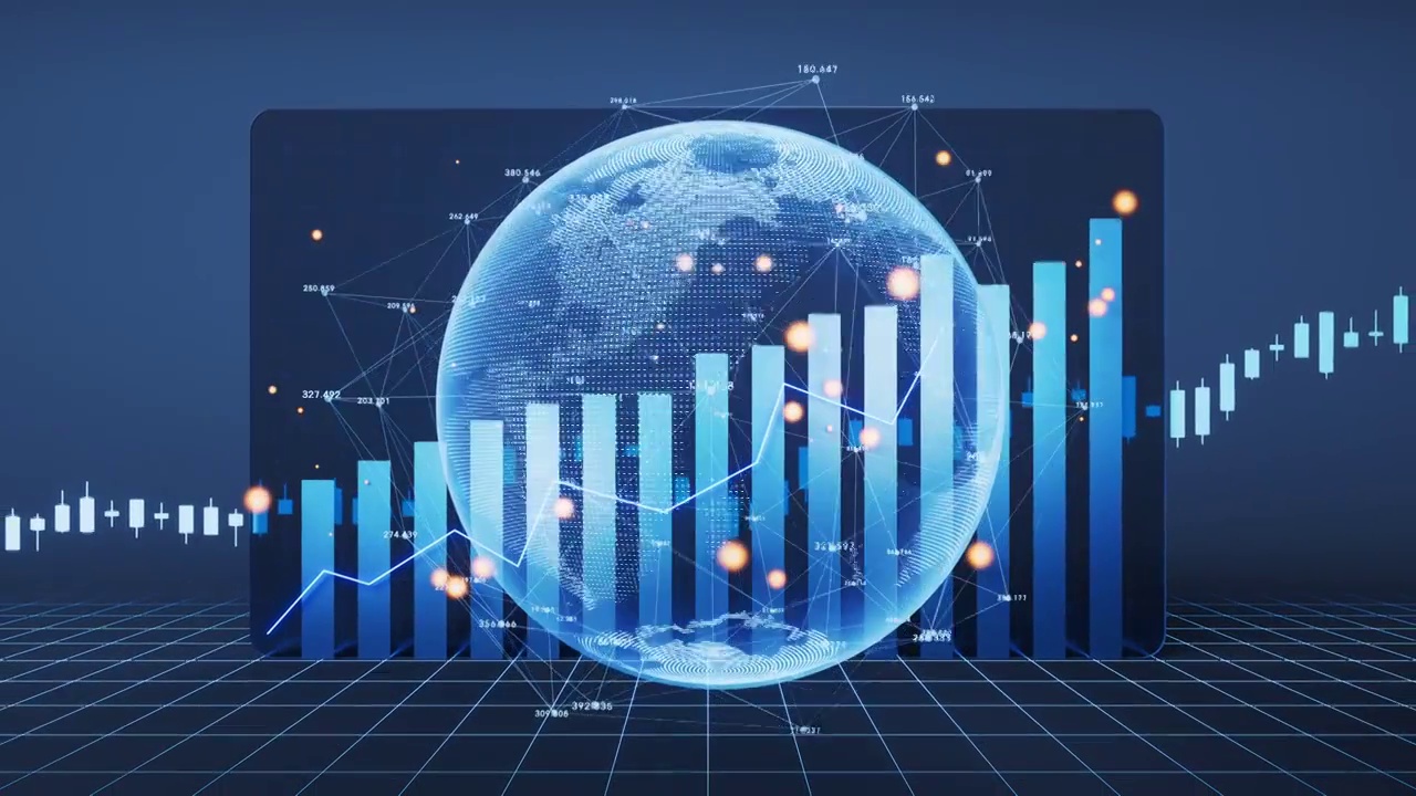 数字地球与投资投资理财金融曲线3D渲染视频下载