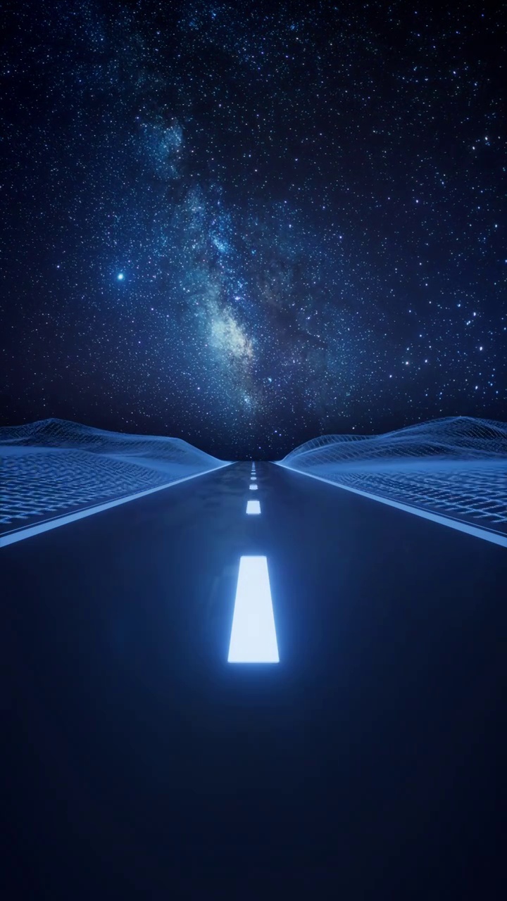 夜晚的道路与星空背景3D渲染视频素材