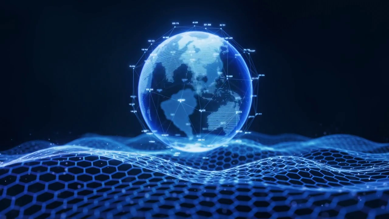 数字地球与蓝色科技概念背景3D渲染视频素材