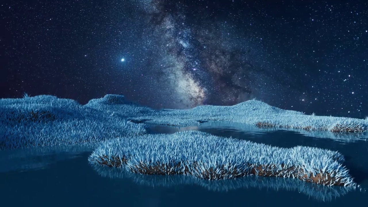 藍色草地與夜晚星空3D渲染視頻下載
