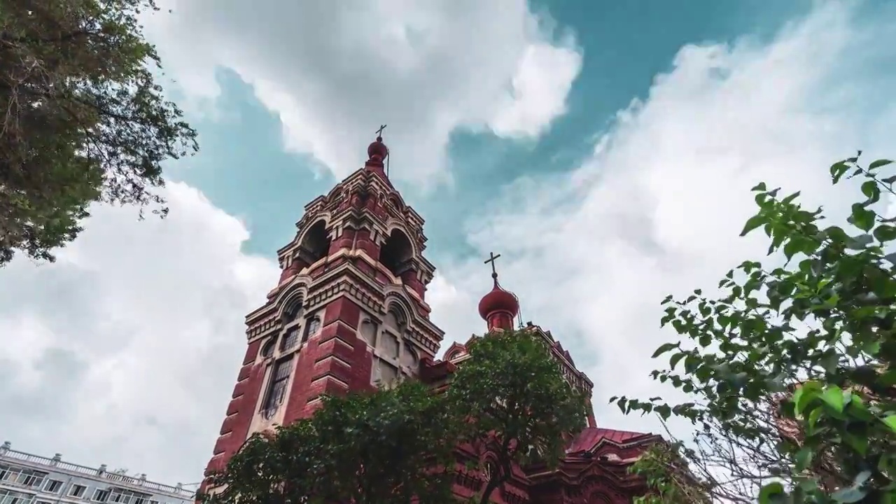 哈尔滨教堂建筑延时摄影视频素材