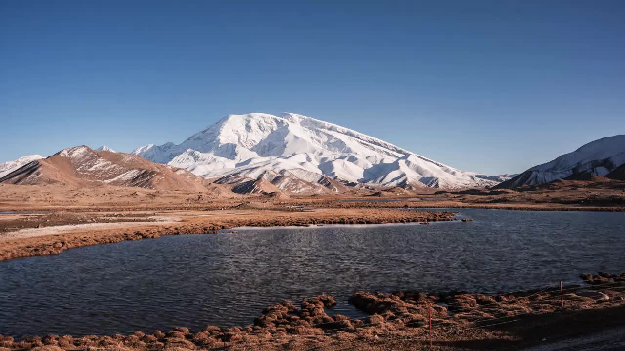 新疆喀什慕士塔格峰日转夜光影延时视频素材