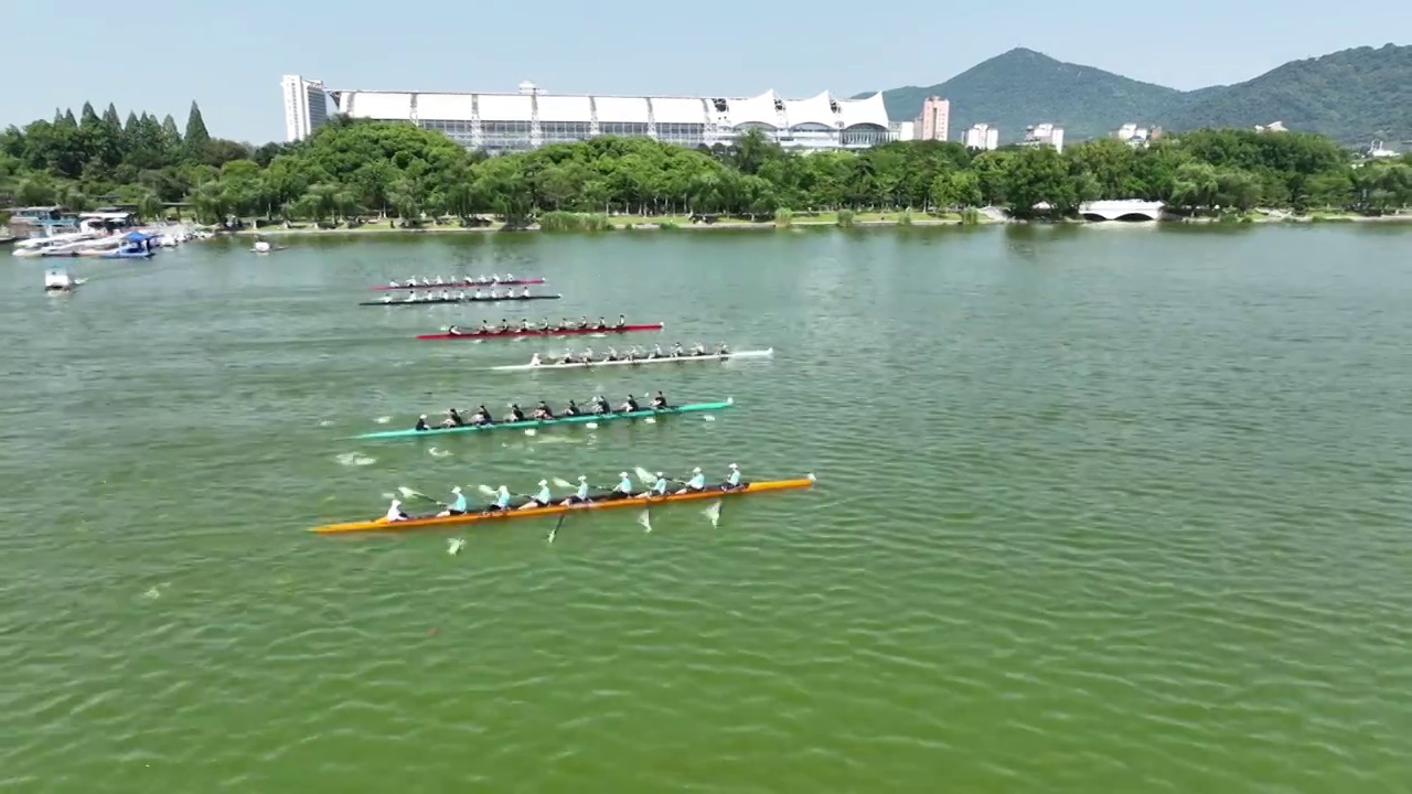 南京玄武湖水上运动赛艇比赛视频素材