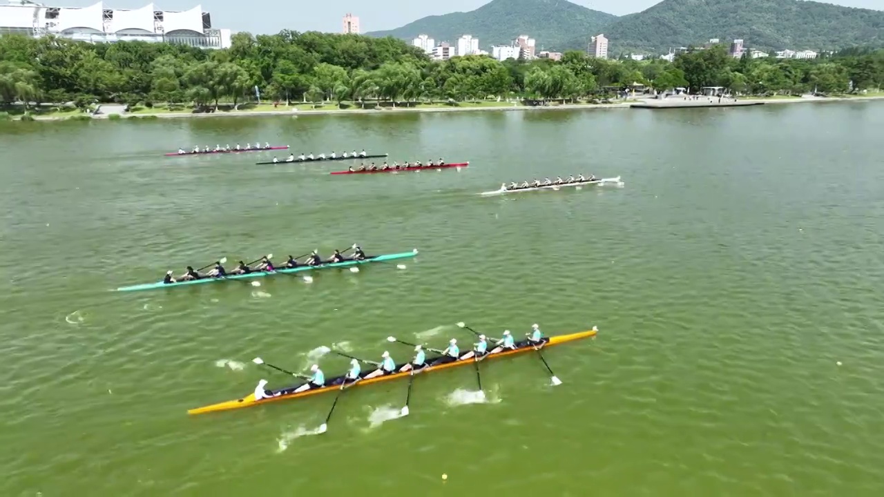 南京玄武湖公园水上运动，赛艇比赛视频下载
